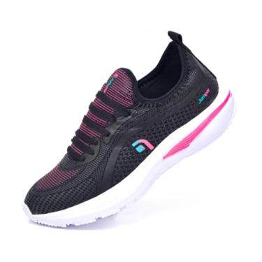 Imagem de Tênis de Corrida Esportivo, Preto e Rosa, Malha Respirável, Sola Branca (Preto, BR, Adulto, Numérico, 38)