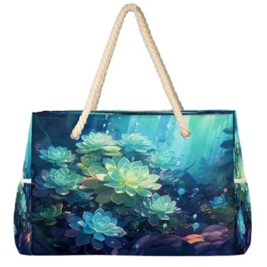 Imagem de hongjinglin Bolsa de praia grande leve dobrável roxa unicórnio linda bolsa de ombro para piscina, Cor 22, Large