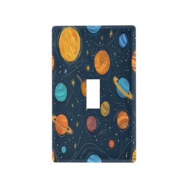 Imagem de Blueangle Capa para placa de parede para interruptor de luz - desenho animado sistema solar planetas capa decorativa para tomada placa de parede, tamanho 1 gangue 4,53 x 2,76 polegadas (271)