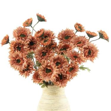 Imagem de LEUCHTAMOR 6 peças de margaridas artificiais gerbera flores falsas margaridas falsas buquê de margaridas falsas para casa, cozinha, sala de estar, banheiro (laranja queimado)