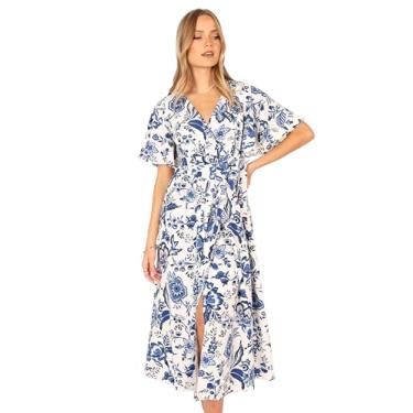 Imagem de Petal & Pup Vestido feminino Kaleen Midi Wrap, Branco, azul, G