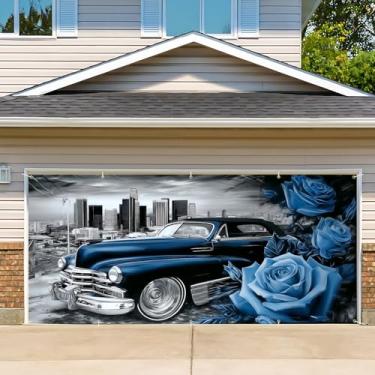 Imagem de Capa de porta de garagem de aniversário, cenário fotográfico de faixa de feliz aniversário, fundo de festa para decoração de parede interna e externa (carro, 2,1 x 4,9 m)