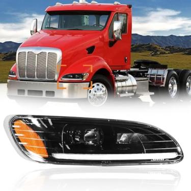 Imagem de Hpdmauto Faróis para Peterbilt 387 325 330 335 337 340 348 382 384 386 lâmpada de farol alto e baixo para caminhões esquerdo e lado direito do passageiro farol de LED (preto)