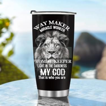 Imagem de Copos de café de viagem isolados caneca garrafa de água presentes para Natal, aniversário, dia das crianças, presente de aniversário de 590 ml, leão, aço inoxidável, gelado, quente e frio, alça