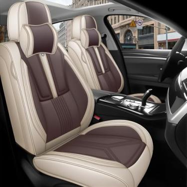 Imagem de Arazi Conjunto completo de capas de assento de carro para Lexus RX350 2007-2025, capa de assento de couro napa cobertura total protetor de assento à prova d'água (bege e marrom, 5 assentos luxuosos)