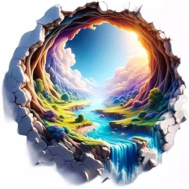 Imagem de MaiKeAYang Decalques de parede 3D murais removíveis vinil paredes decorações céu rio paisagem para sala de estar quartos de bebê quarto banheiro casa parede decoração DIY