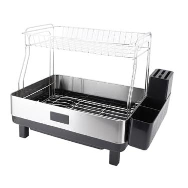 Imagem de aqxreight Rack de Secagem de Pratos Em Aço Inoxidável, Resistente a Altas Temperaturas, Fácil de Limpar, Economiza Espaço, Escorredor de Pratos Multifuncional para Cozinha, Camada Dupla B, Alta