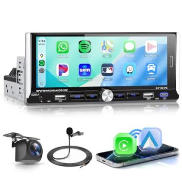 Imagem de Android 15 Single Din Touchscreen estéreo para carro com carplay sem fio/Android Auto, rádio veicular Single Din de 6,9 polegadas com navegação GPS, WiFi, Bluetooth, FM, SWC, câmera de reserva, USB