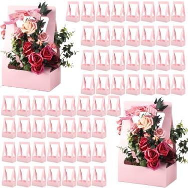 Imagem de Teling 60 caixas de flores de dia dos namorados para arranjos, sacos de flores rosa para buquês, bolsa de presente floral, portátil, impermeável, com alça para festa de casamento, suprimentos de