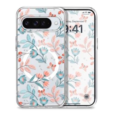 Imagem de Gencyfu Capa para Google Pixel 10, suporte para Magsafe, capa protetora magnética fina para Pixel 10 de 6,3 polegadas, flor de folha