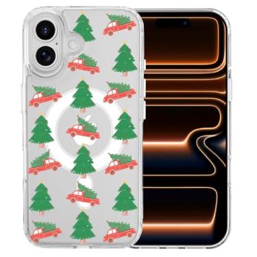 Imagem de MAYCARI Capa de telefone de Natal para iPhone 17 Pro Max compatível com ímã caminhão árvore de Natal capa de telefone magnética transparente para meninas e mulheres capa protetora à prova de choque
