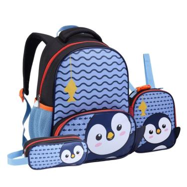 Imagem de Mochila Costas Lancheira Térmica Estojo Pinguim Creche