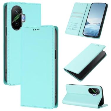 Imagem de Capa carteira fina para Xiaomi Poco F7 5G com capa flip magnética, compartimentos para cartões e suporte, bloqueio RFID, compatível com carregamento sem fio, capa protetora à prova de choque (menta)