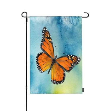 Imagem de HGOD DESIGNS Bandeira de jardim borboleta monarca 30,5 x 45,7 cm, asa laranja dupla face, mosca em fundo azul, bandeira de casa de beleza para decoração de jardim sazonal de serapilheira externa