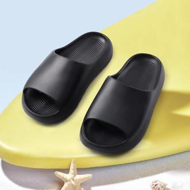 Imagem de Chinelo infantil leve e macio de EVA antiderrapante, bico aberto, sandálias confortáveis para crianças, meninos, meninas, banheiro, chuveiro, verão, piscina, praia, Preto, 32-32.5