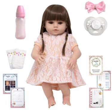 Imagem de Bebe Reborn Boneca Grande Vestido Salmão Pode Dar Banho - Cegonha Rebo