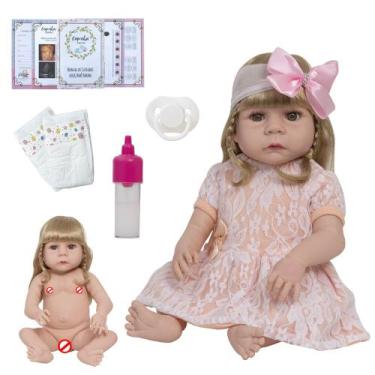 Imagem de Boneca Tipo Reborn Loira Corpo de Vinil Siliconado + Enxoval - Cegonha