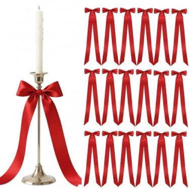Imagem de Lyrow 36 peças 50 cm x 13,4 cm laço de fita de cetim Natal árvore de natal decoração de pano de fundo DIY guirlanda castiçal decoração de festa para mulheres aniversário casamento grande enfeite de