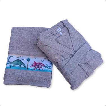 Imagem de Jogo Toalha de Banho e Roupão Infantil (Cinza Platina Dinossauro, 12)