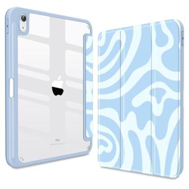 Imagem de Teryeefi Capa protetora para iPad 27.9 cm A16 2025, linda capa protetora para iPad 10ª/11 geração com suporte para lápis, TPU macio + capa traseira rígida de cristal (onda azul)