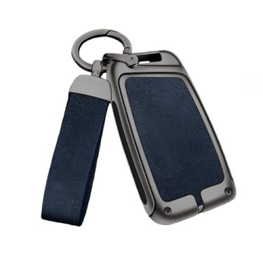 Imagem de Capa De Chave De Carro Em Liga De Zinco, Compatível Com Seat Ateca Leon Fr 2 Ibiza, Capa De Couro Genuíno De Alta Qualidade, Fivela, Acessórios Automotivos(C gun blue)