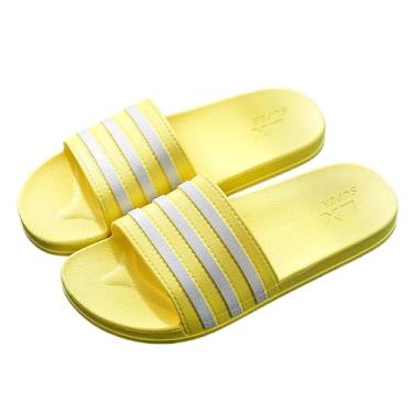 Imagem de Sandálias femininas masculinas listradas de secagem rápida unissex para piscina e praia em PVC com sola antiderrapante, amarelo, Amarelo, 8-8.5