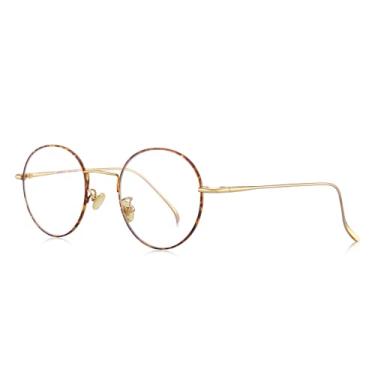 Imagem de Armações de óculos redondas chiques para mulheres, armação de metal retrô, moderna, diária, leve, confortável, perfeita como armação de lentes transparentes, Leopardo, Lens Width: 50 Millimeters