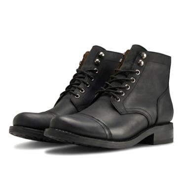 Imagem de SUREWAY Bota masculina com cadarço no tornozelo de 15,2 cm – biqueira cavada, couro genuíno Capitão, bota Chukka para homens, calçado clássico confortável estilo Oxford, Preto fosco, 42