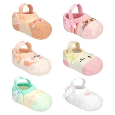 Imagem de Kit 3 Pares Meia Sapatilha Menina Bebe Pimpolho Tamanho:RN (0 a 15), R