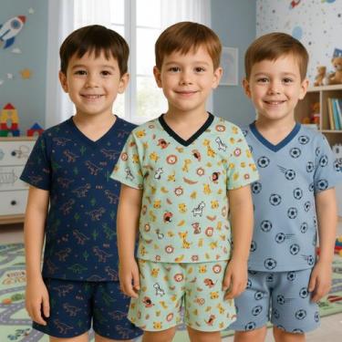 Imagem de Kit 3 Pijamas Infantil Menino Conjunto Camisa e Short Dormir - PIJAMAS