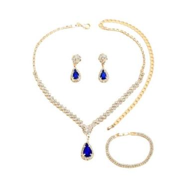 Imagem de Conjunto De Joias Com Pedras Vermelhas, Verdes E Azuis, Colar, Brincos