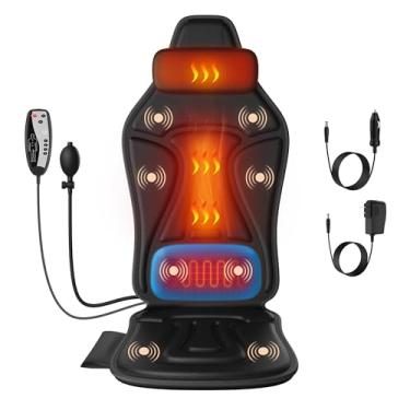 Imagem de Massageador de costas com calor, almofada de assento de massagem com tração lombar, 8 motores vibratórios para alívio da dor no corpo inteiro e uso doméstico