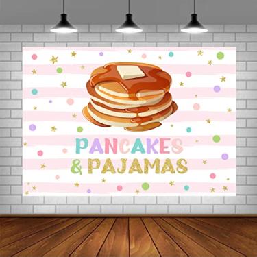 Imagem de Pano de fundo para festa de aniversário de panquecas e pijamas, 1,5 x 0,9 m, decorações de festa do pijama para meninas, fundo fotográfico de vinil para festa do pijama