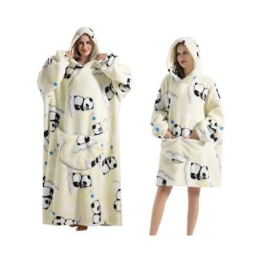 Imagem de Cobertor De Flanela Oversized Com Mangas, Moletom Com Capuz Para Inver