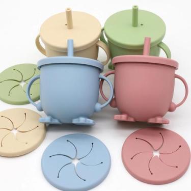 Imagem de Copo de palha de silicone com alça, copo de lanche, copo de água multi