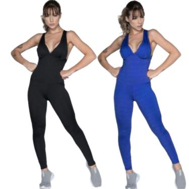 Imagem de KIT 2 Macacão Liso Longo Bojo Serra e Mar Roupa para Academia Treino Suplex Moda Fitness-Feminino