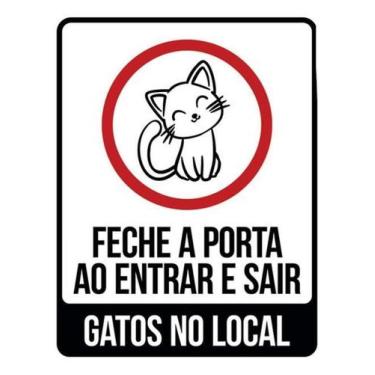 Imagem de Kit 5 Placas Sinalização Fecha Porta Entrar Sair Gatos Local - Sinaliz