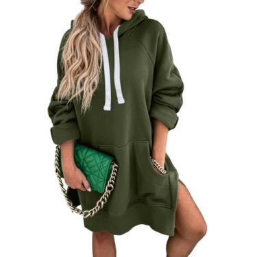 Imagem de Vestido Moletom Oversized PRETTYGARDEN Outono 2025 Verde Militar M
