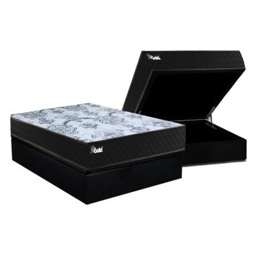 Imagem de Cama Box Baú Casal: Colchão Molas Masterpocket Ensacadas Paropas Life Gold + Base Crc Suede Black (138x188)