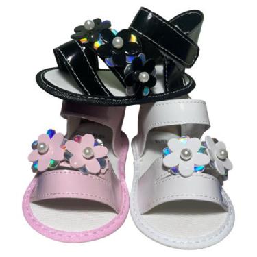 Imagem de Kit 3 Pares Sandalia Feminina Flor Perola Para Bebê Menina e Reborn - 