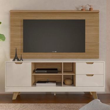 Imagem de Conjunto 2 Peças Painel Slim e Rack 1 Porta com Dobradiças de Metal Michigan Carvalho/Off White