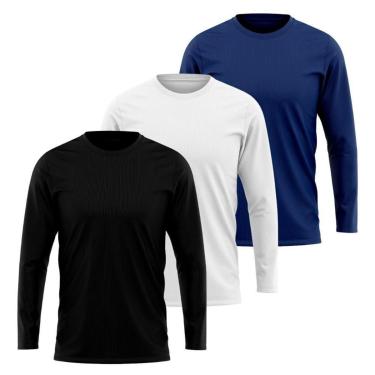 Imagem de Kit 3 Camisetas Manga Longa Segunda Pele Masculina Lisa Dry Academia Fit-Masculino