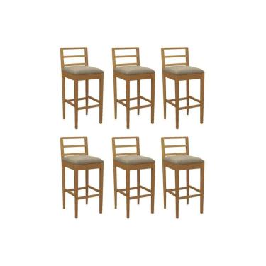 Imagem de Banqueta Cozinha Sofia 1bmm006ca Premium Madeira Maciça Kit 6 Un Carvalho/boucle Bege Fendi - Kappesberg