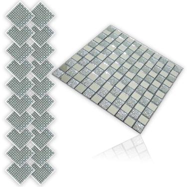 Imagem de Pastilha De Vidro Adesiva Kit 20 Uni Parede Cozinha Banheiro Sala Decorativa Fácil Aplicacao Moderna Reforma Requintado