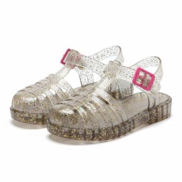 Imagem de Sandália Papete Glitter Infantil Moda Menina Transparente Macia Leve C