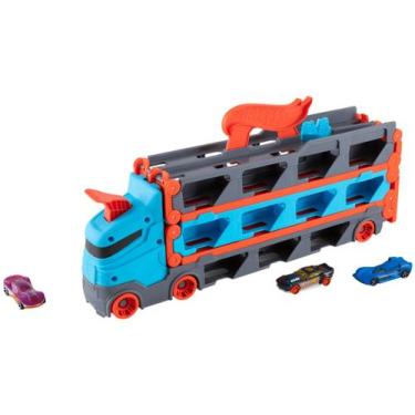 Imagem de Hot Wheels Caminhao Pista com Carrinhos Mattel GVG37, Azul e Laranja, 