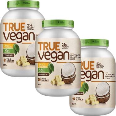 Imagem de Kit 3X True Vegan Proteína Vegetal - 837g Chocolate Branco Com Coco - True Source-Mascu...