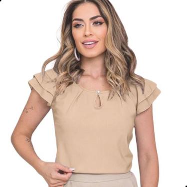 Imagem de Blusinha Evangélica Crepinho Social Feminina Cores Lisas Cor:BegeTaman