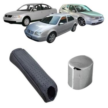 Imagem de Capa Em Couro E Botão Aciona Alavanca Puxador Freio De Mão Passat Bora