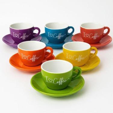 Imagem de Xícara com Pires I Love Coffee para Café em Cerâmica 140ML Cores Sorti